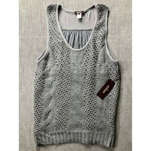 Kerisma Womens Grey Cable Knit Mixed Media Sleeveless Top Racerback Large NWT